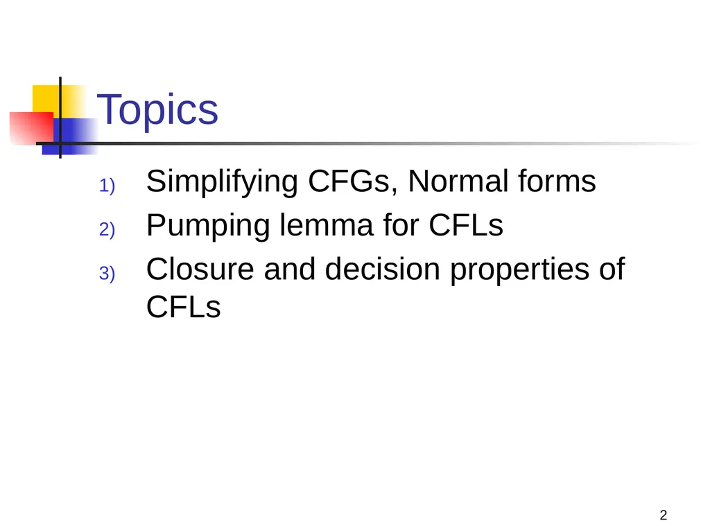 1 Properties of Context-free Languages Reading: - slide 2 of 62