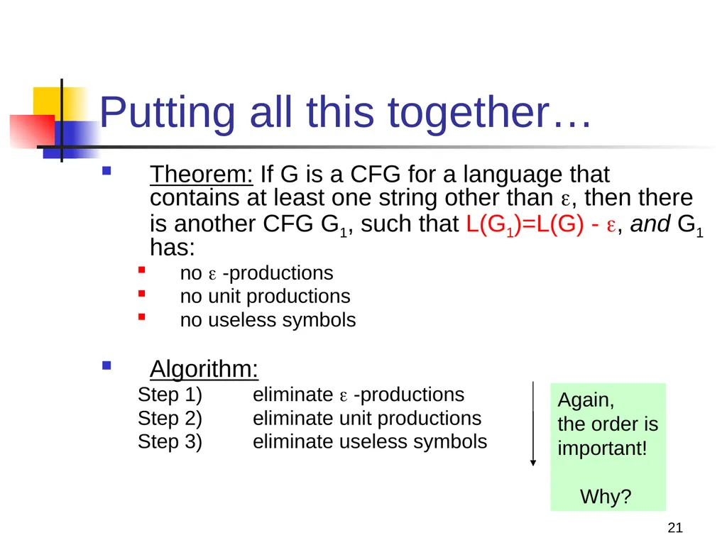 1 Properties of Context-free Languages Reading: - slide 21 of 62