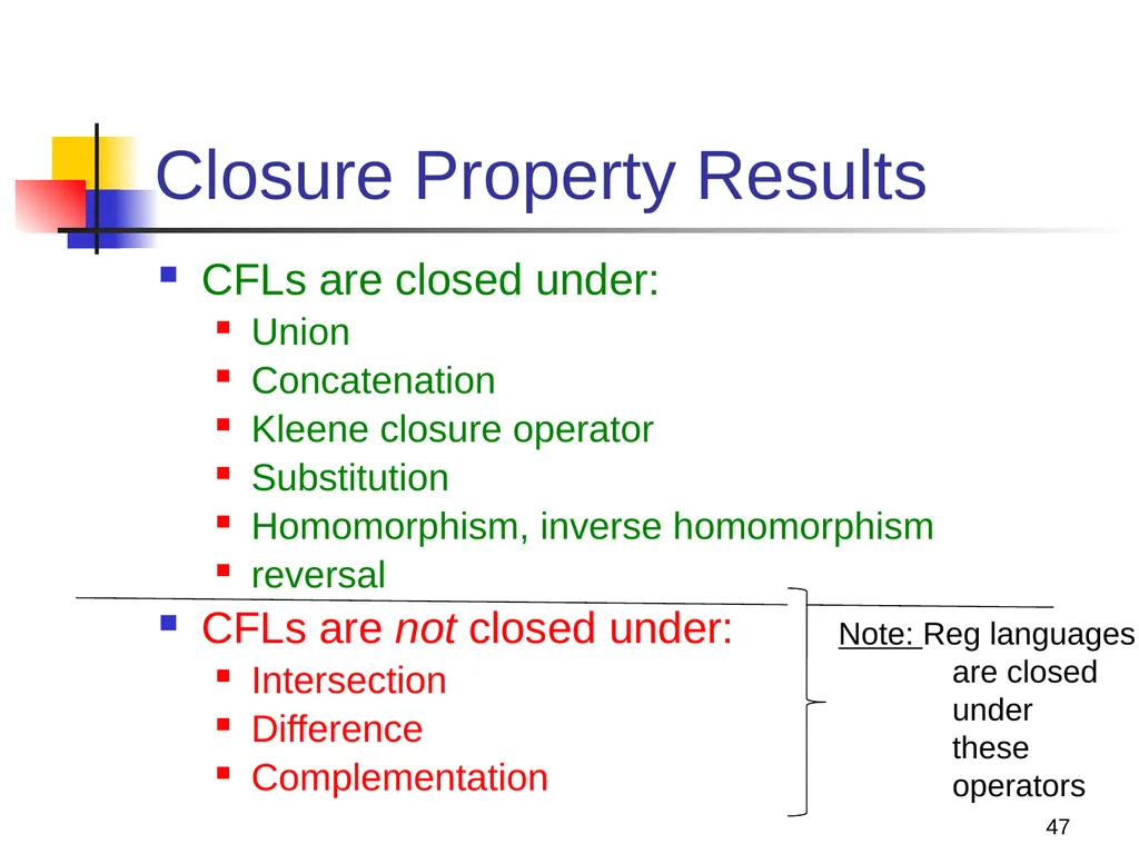 1 Properties of Context-free Languages Reading: - slide 47 of 62