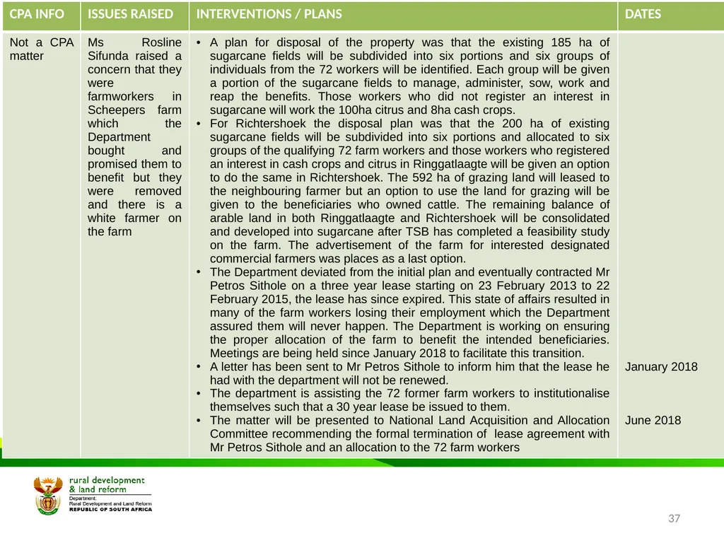 MPUMALANGA Progress Report on Concerns Raised - slide 37 of 40