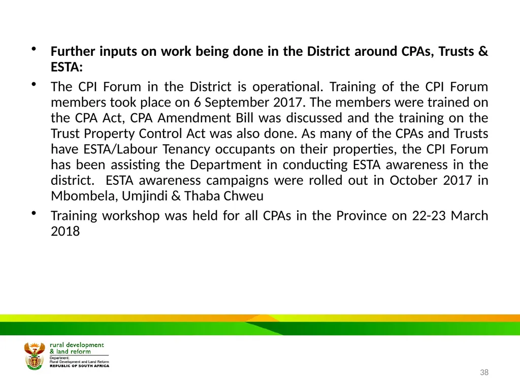 MPUMALANGA Progress Report on Concerns Raised - slide 38 of 40