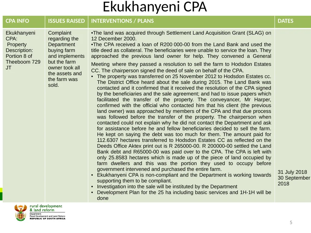 MPUMALANGA Progress Report on Concerns Raised - slide 5 of 40