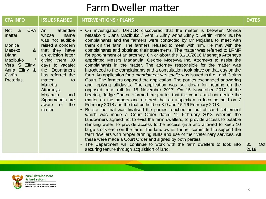 MPUMALANGA Progress Report on Concerns Raised - slide 16 of 40