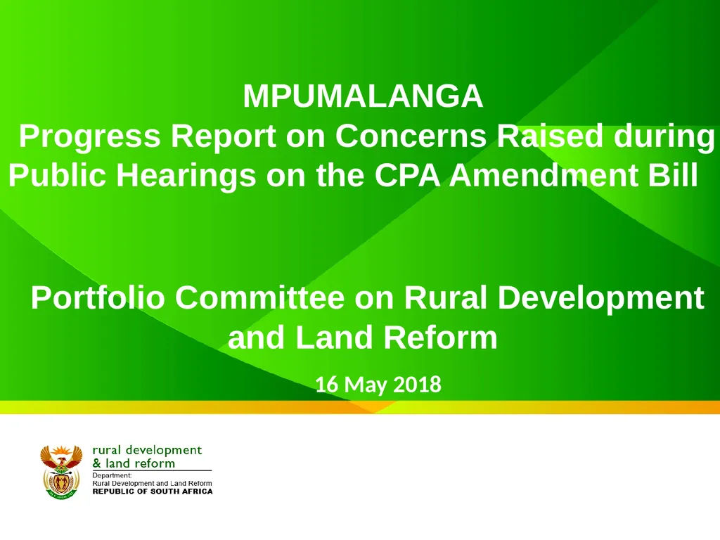 MPUMALANGA Progress Report on Concerns Raised - slide 1 of 40