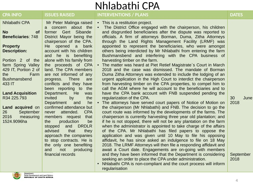 MPUMALANGA Progress Report on Concerns Raised - slide 4 of 40