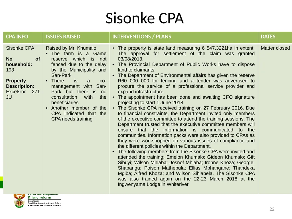 MPUMALANGA Progress Report on Concerns Raised - slide 22 of 40