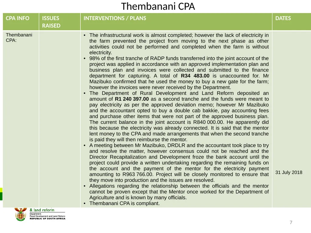 MPUMALANGA Progress Report on Concerns Raised - slide 7 of 40