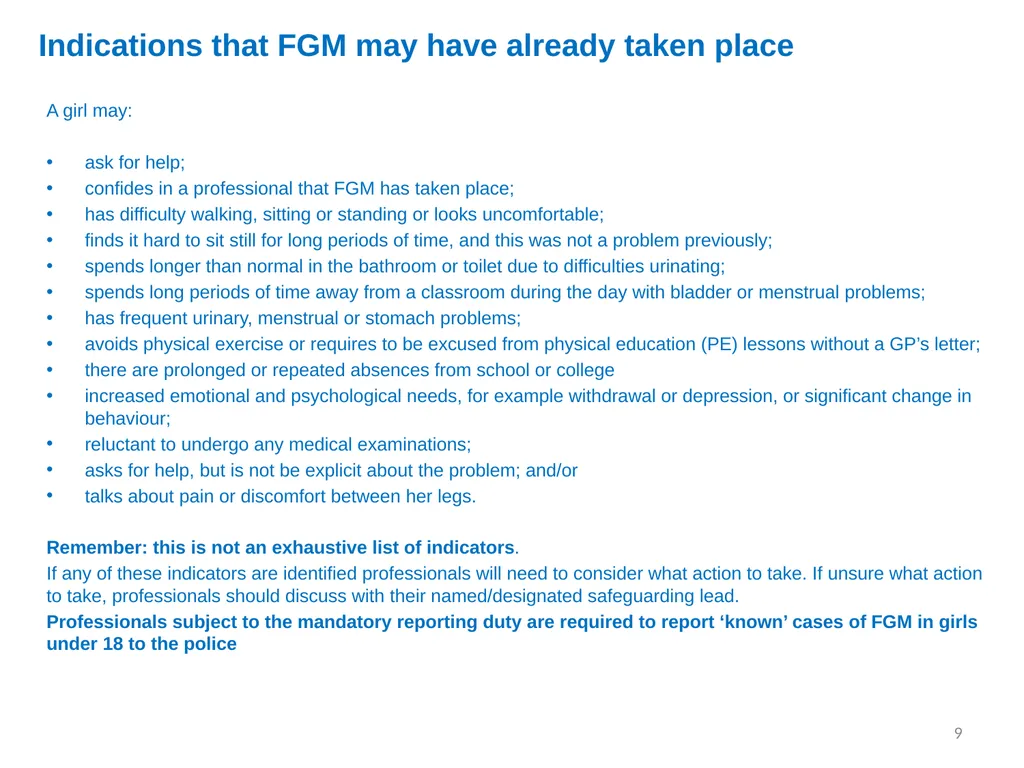 Female Genital Mutilation (FGM): Briefing for - slide 9 of 20
