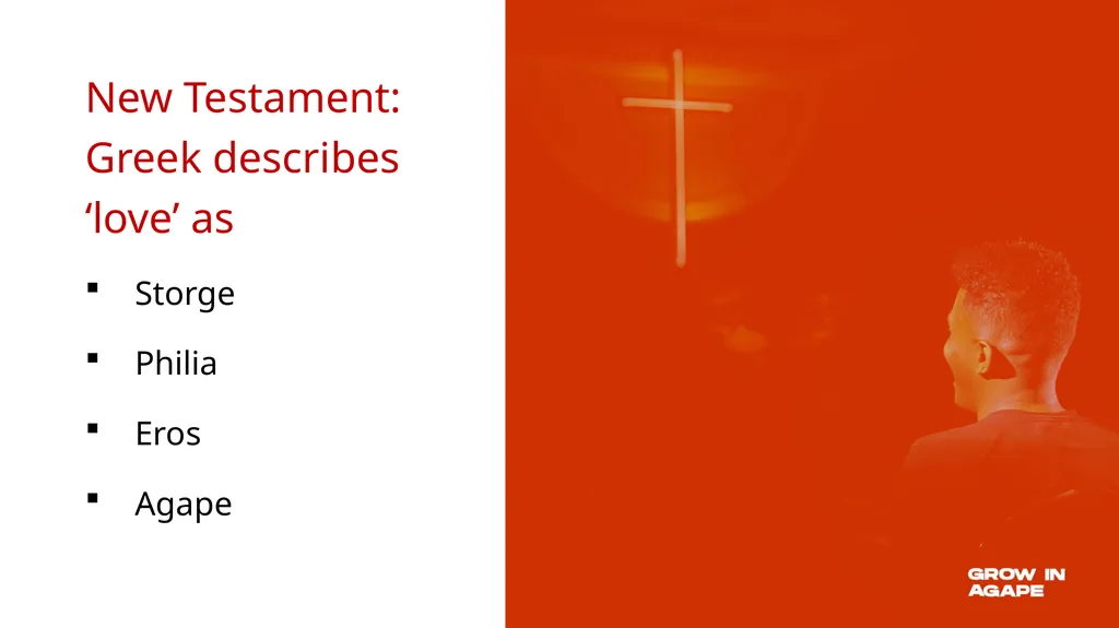 New Testament: Greek describes ‘love’ as Storge - slide 2 of 25