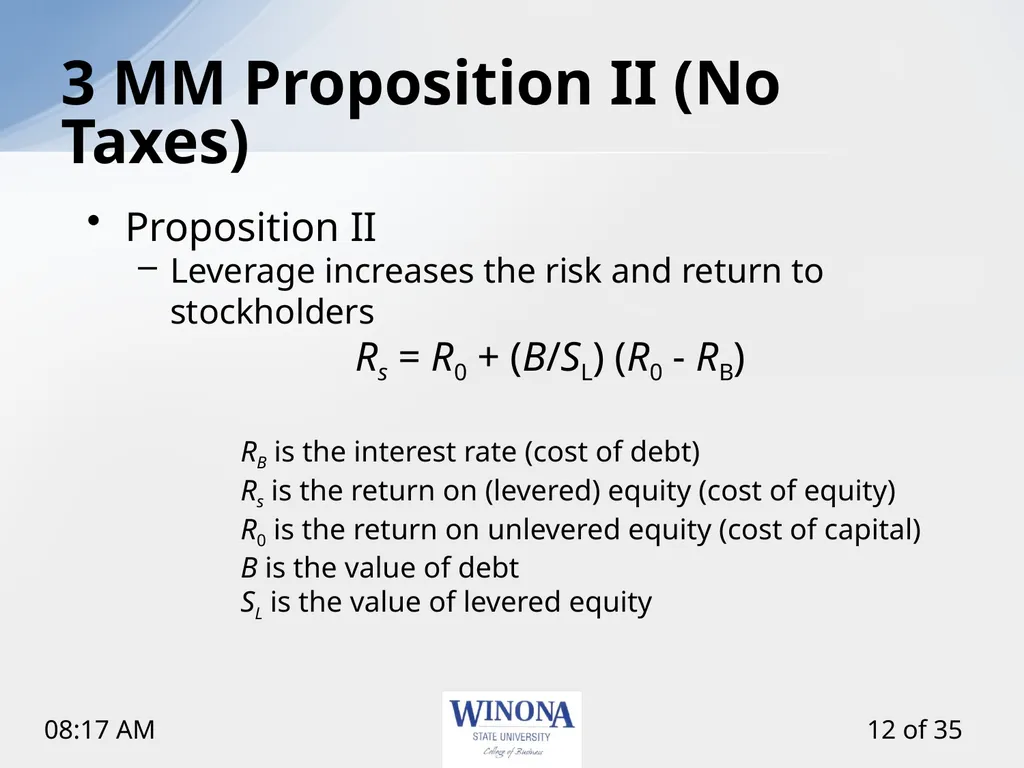 Topic 12: Capital Structure and Leverage Larry - slide 12 of 35