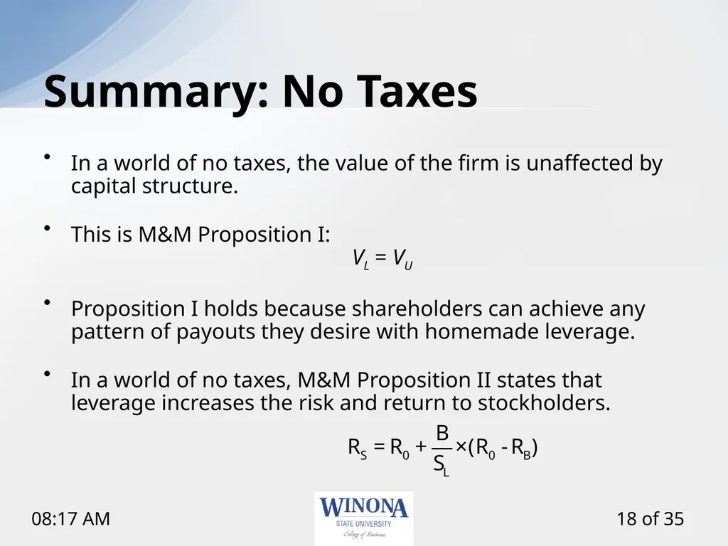 Topic 12: Capital Structure and Leverage Larry - slide 18 of 35