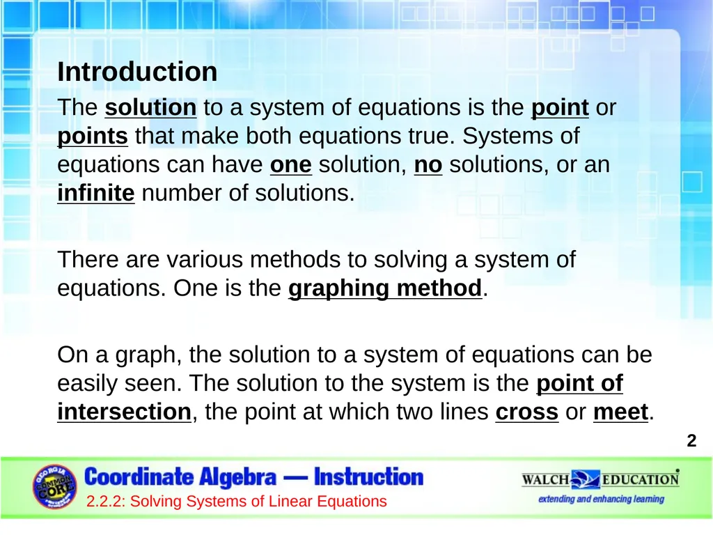 Solving Systems of Linear Equations by Graphing - slide 2 of 20