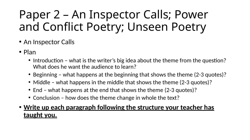 English Literature How to plan and complete each - slide 3 of 17