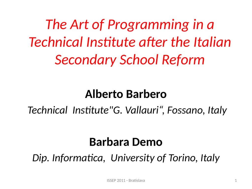 The Art of Programming in a Technical Institute - slide 1 of 16