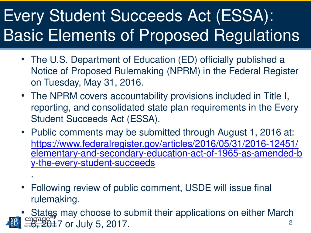 Every Student Succeeds Act (ESSA) Negotiated - slide 2 of 25