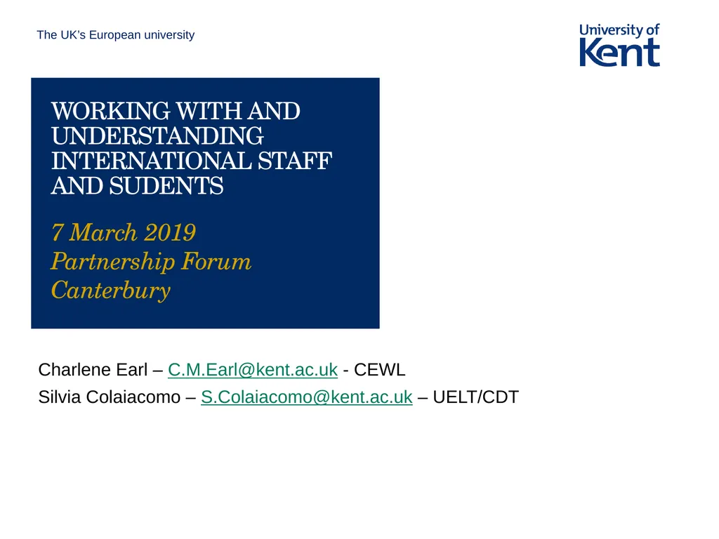 WORKING WITH AND UNDERSTANDING INTERNATIONAL STAFF - slide 1 of 8