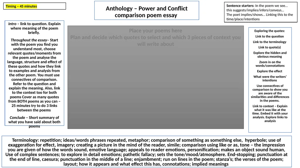 A comparison poem essay is 45 minutes and 30 marks - slide 3 of 19