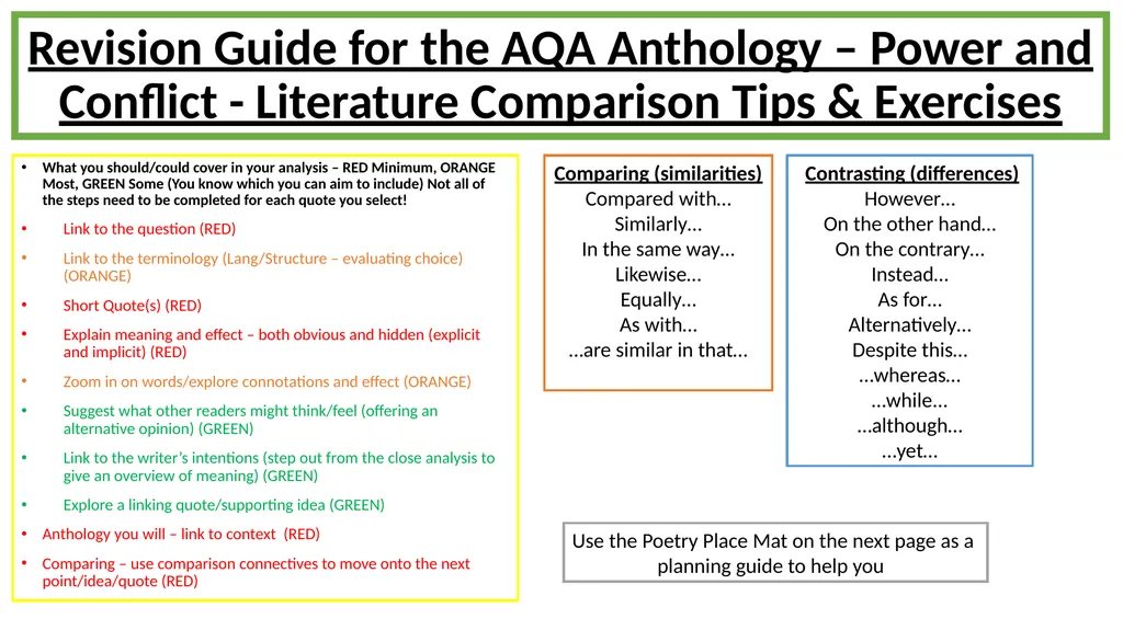 A comparison poem essay is 45 minutes and 30 marks - slide 2 of 19