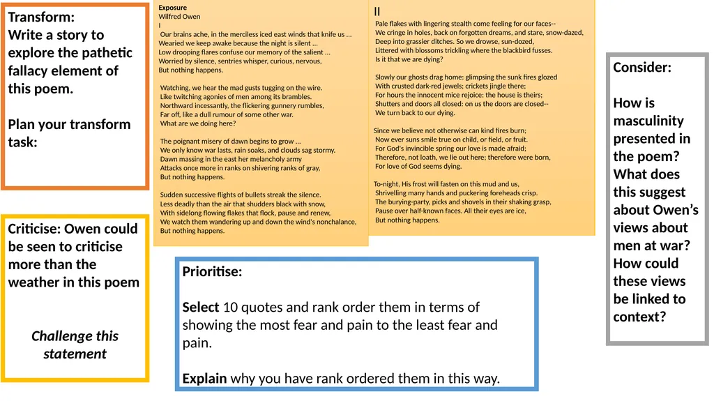 A comparison poem essay is 45 minutes and 30 marks - slide 9 of 19