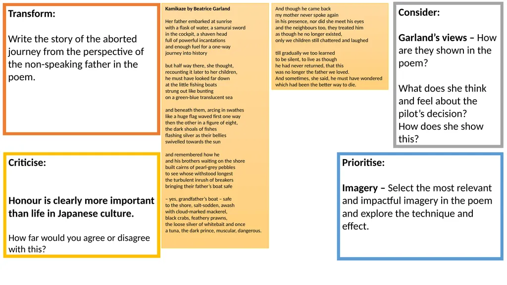 A comparison poem essay is 45 minutes and 30 marks - slide 17 of 19