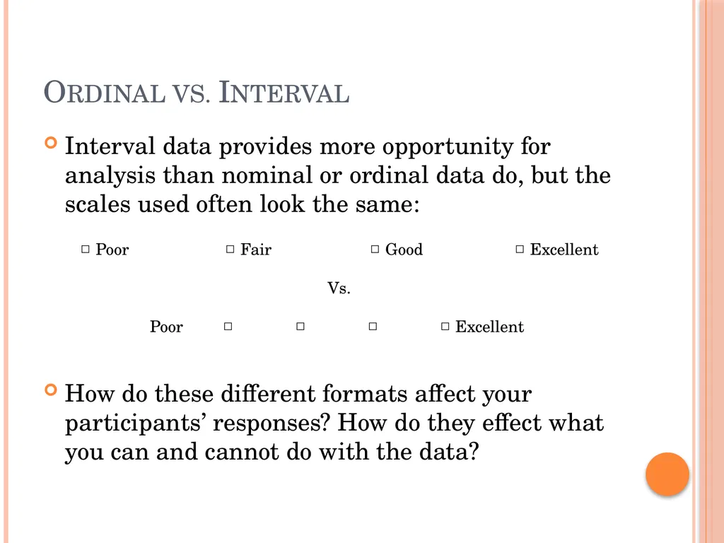 Evaluating Usability Data & Analysis Types of Data - slide 9 of 31