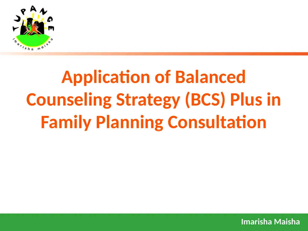 Application of Balanced Counseling Strategy (BCS) - slide 1 of 16