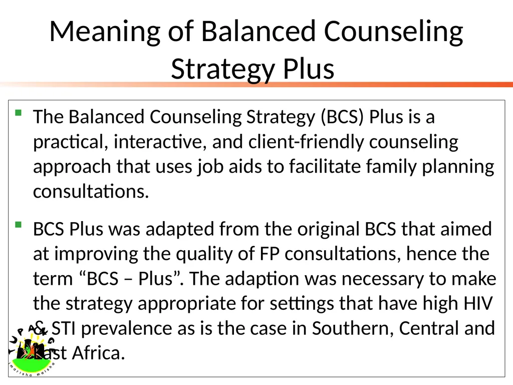 Application of Balanced Counseling Strategy (BCS) - slide 4 of 16
