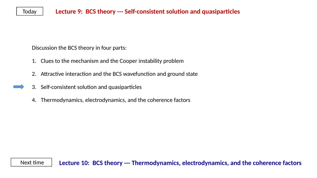Lecture 10: BCS theory --- Thermodynamics, - slide 1 of 12