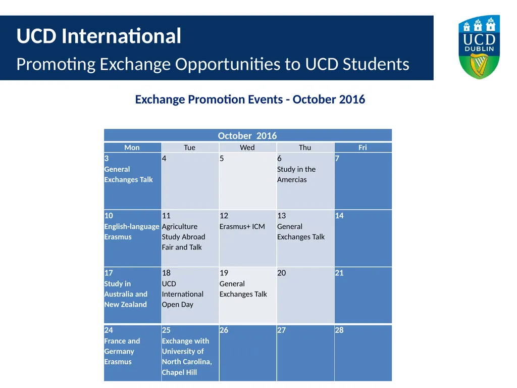 UCD International Promoting Exchange Opportunities - slide 11 of 15