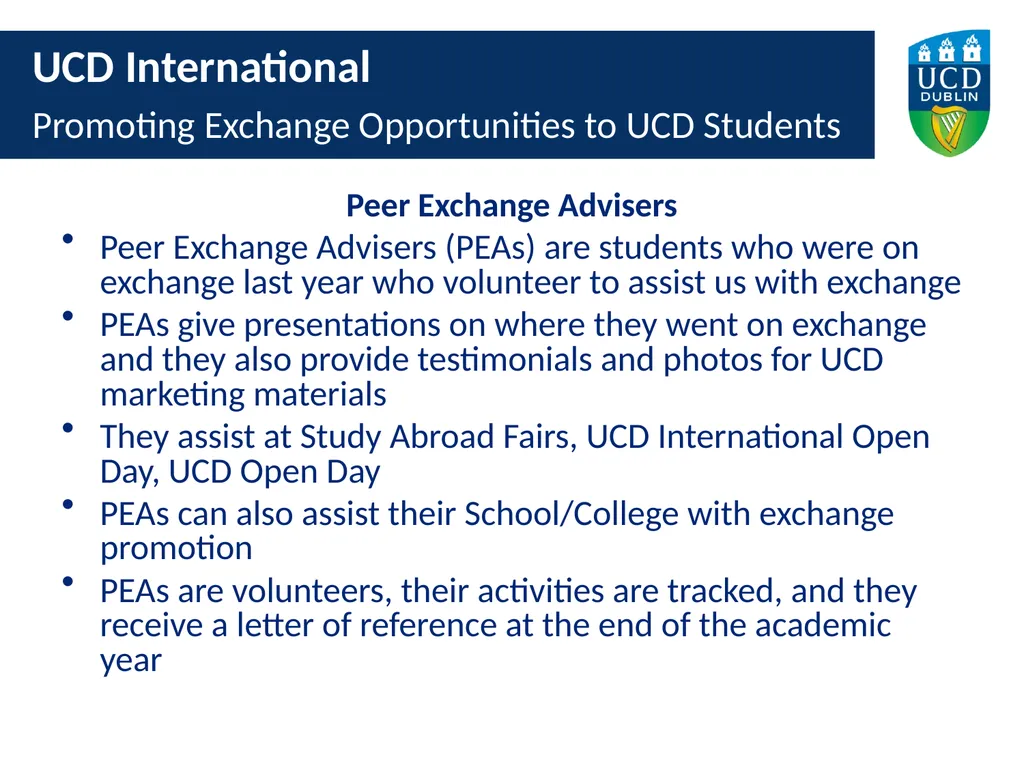 UCD International Promoting Exchange Opportunities - slide 13 of 15