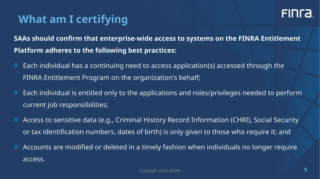 2022 Entitlement User Accounts Certification FIP - slide 5 of 10