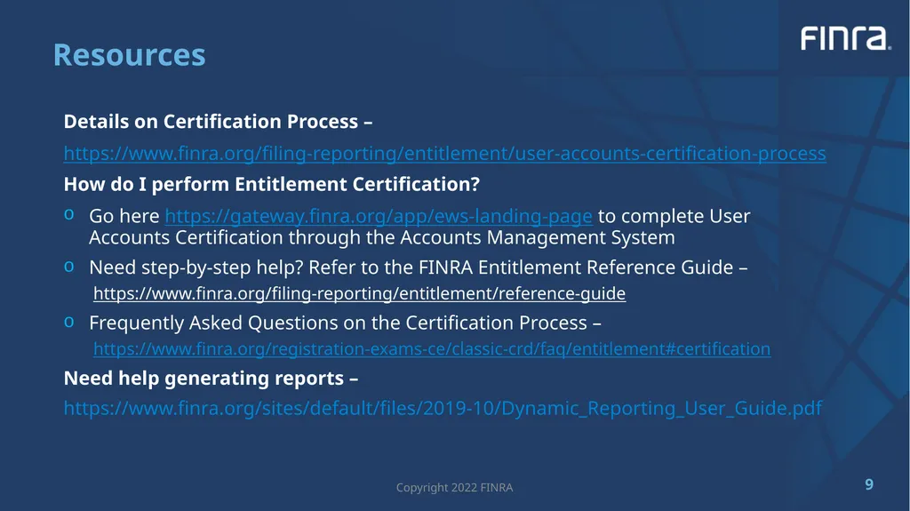 2022 Entitlement User Accounts Certification FIP - slide 9 of 10