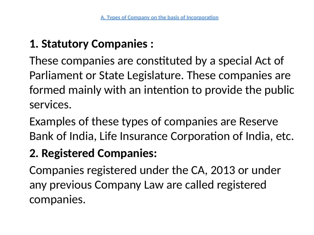 CORPORATE LAW UNIT 1: Types of Companies (part-I) - slide 4 of 9