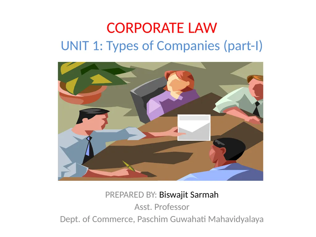 CORPORATE LAW UNIT 1: Types of Companies (part-I) - slide 1 of 9