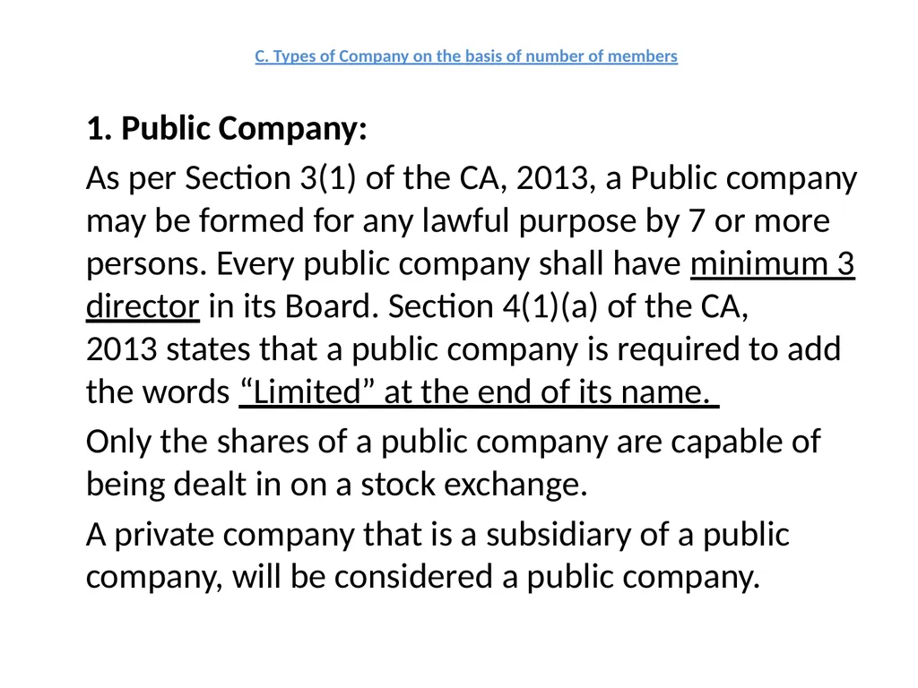 CORPORATE LAW UNIT 1: Types of Companies (part-I) - slide 7 of 9