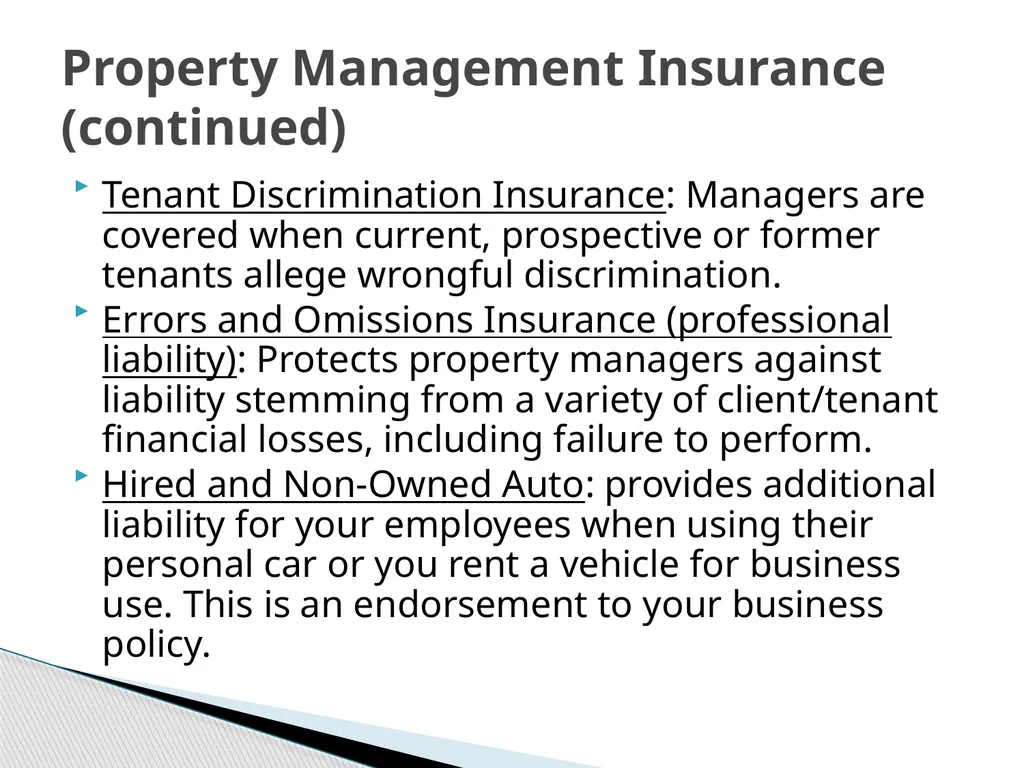 Property Management Insurance & Liability Issues - slide 14 of 19