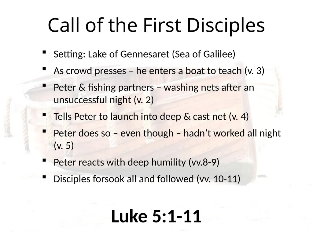 Luke 5:1-11 Call of the First Disciples Setting: - slide 6 of 31