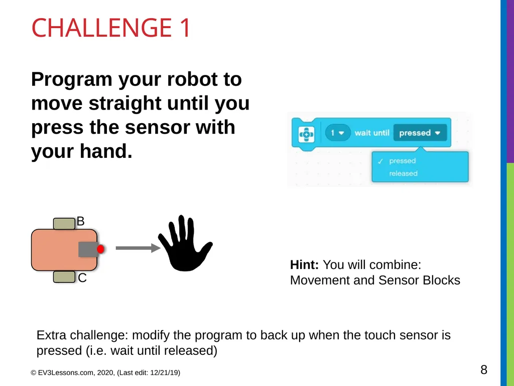 EV3 Classroom: Touch Sensor BEGINNER PROGRAMMING - slide 8 of 13