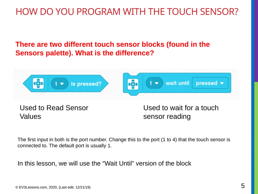 EV3 Classroom: Touch Sensor BEGINNER PROGRAMMING - slide 5 of 13