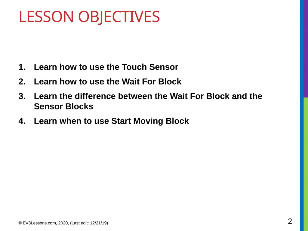EV3 Classroom: Touch Sensor BEGINNER PROGRAMMING - slide 2 of 13