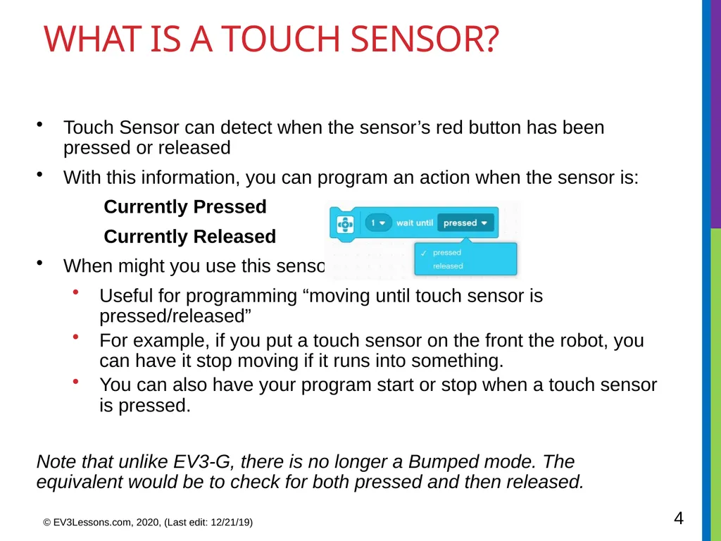 EV3 Classroom: Touch Sensor BEGINNER PROGRAMMING - slide 4 of 13