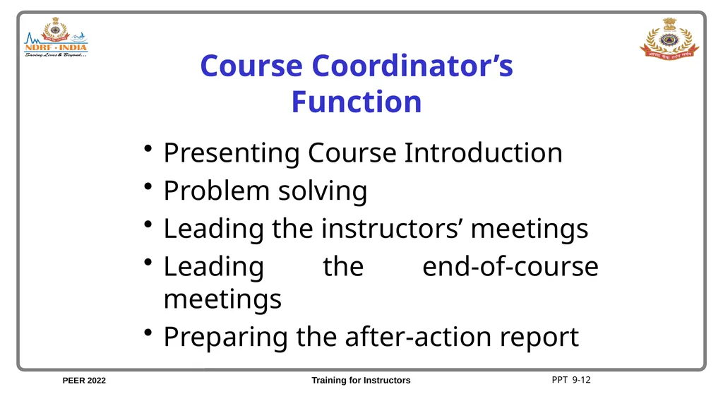 Unit 9 Facilities and Course Coordination Unit 9 - slide 13 of 21