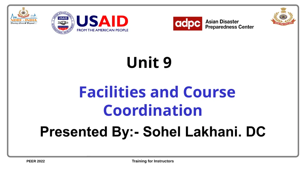 Unit 9 Facilities and Course Coordination Unit 9 - slide 1 of 21
