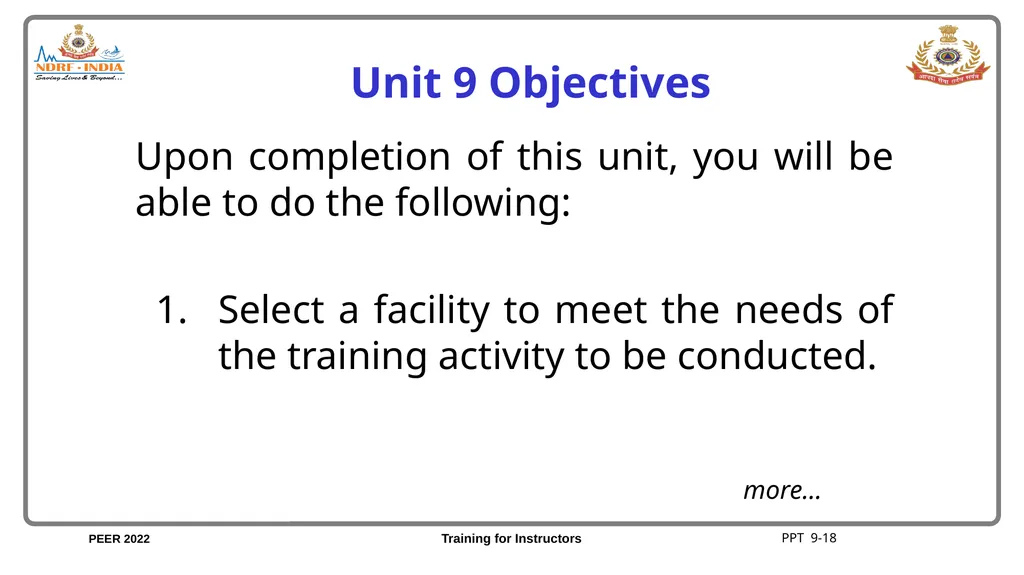 Unit 9 Facilities and Course Coordination Unit 9 - slide 19 of 21
