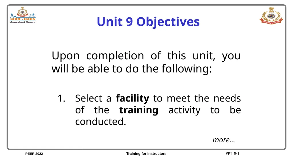 Unit 9 Facilities and Course Coordination Unit 9 - slide 2 of 21