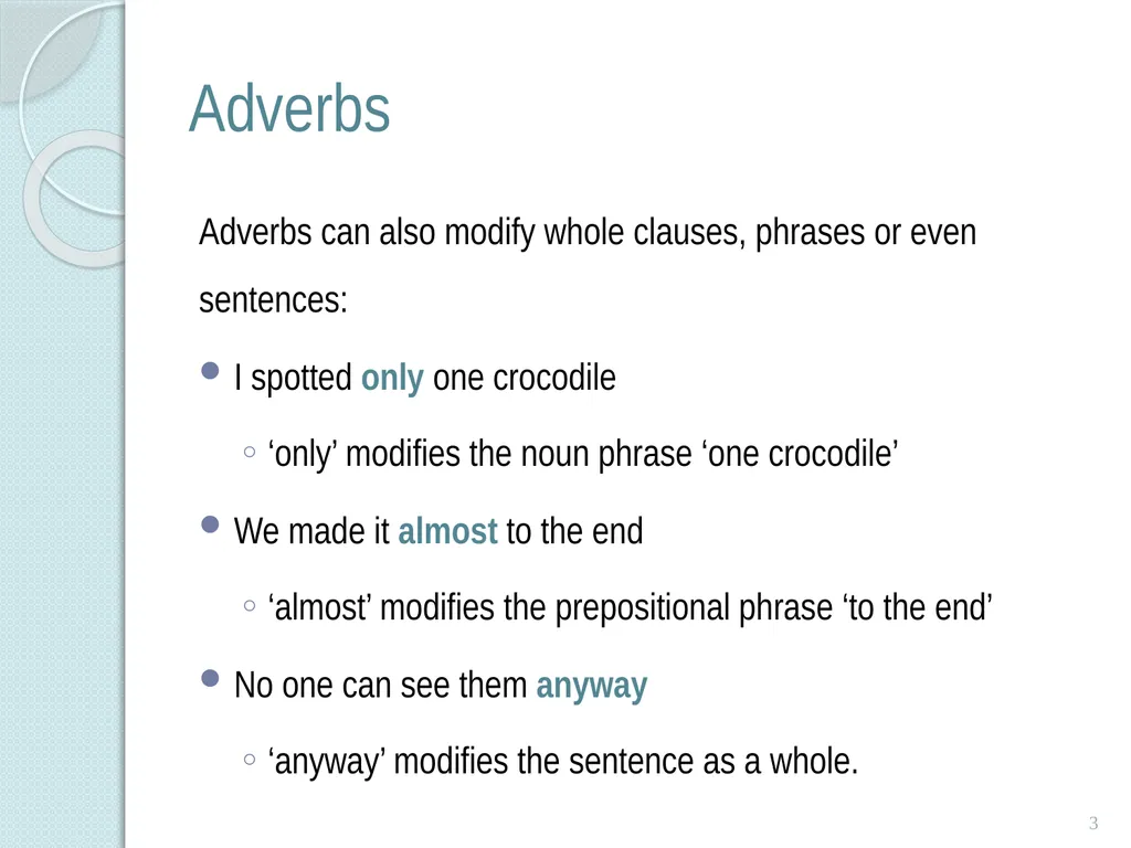 Adverbs and adverbials Adverbs An adverb modifies - slide 3 of 9