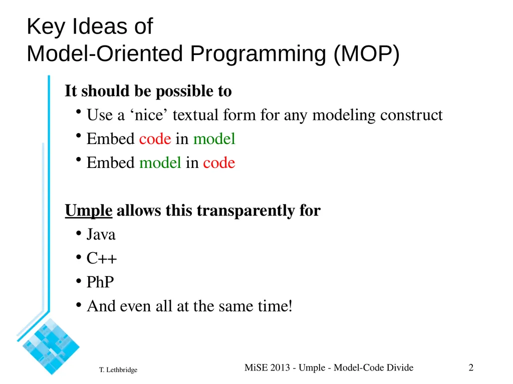 Model-Oriented Programming: Bridging the - slide 2 of 9