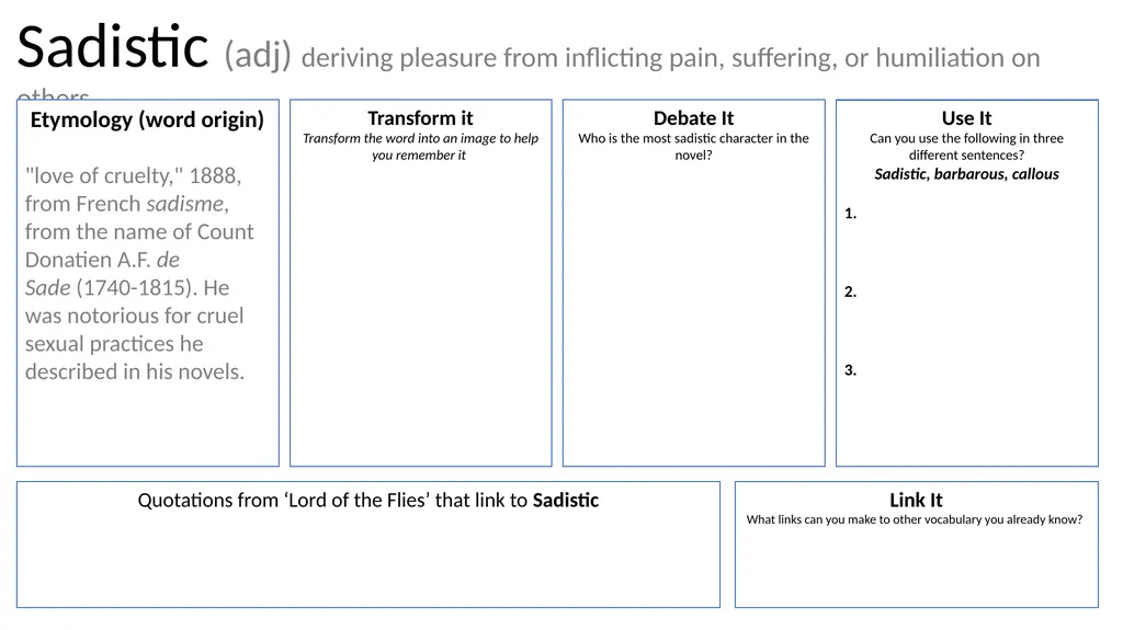 Savagery (noun) the quality of being fierce, cruel - slide 8 of 11