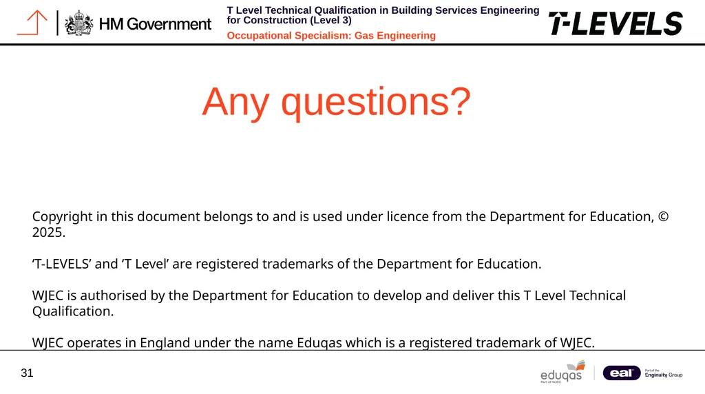 Occupational Specialism: Gas Engineering K1.16 - slide 31 of 31