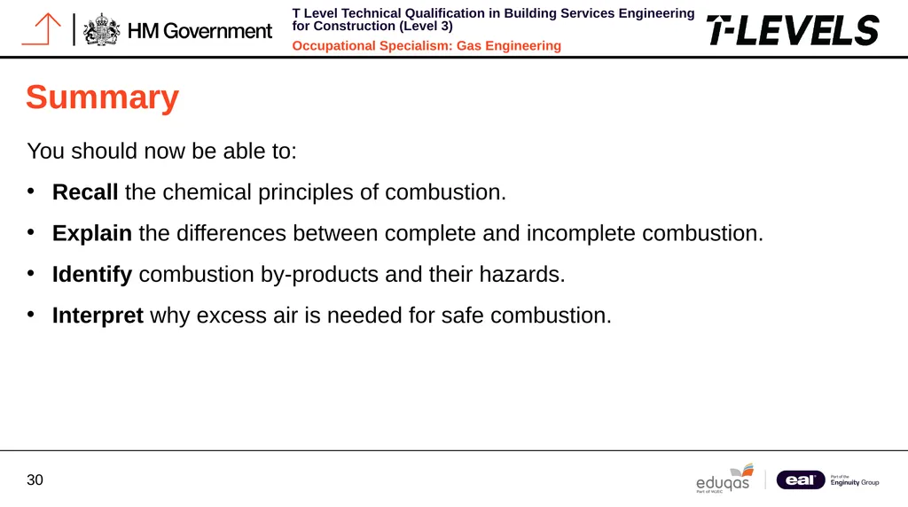 Occupational Specialism: Gas Engineering K1.16 - slide 30 of 31